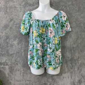 Torrid 2 Rayon Stretch jersey knit blouse top Short Sleeve Floral Peasant